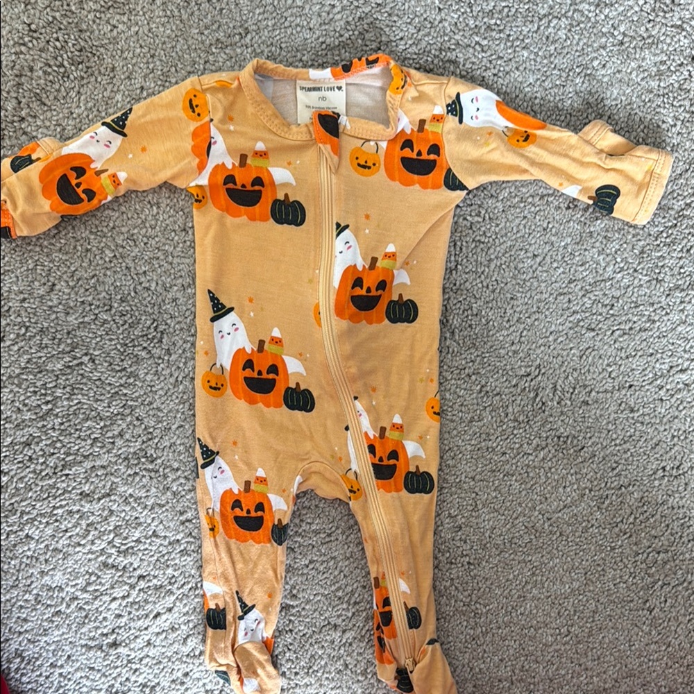 Halloween Pumpkin & Ghost Orange Kids One-Piece Pajamas